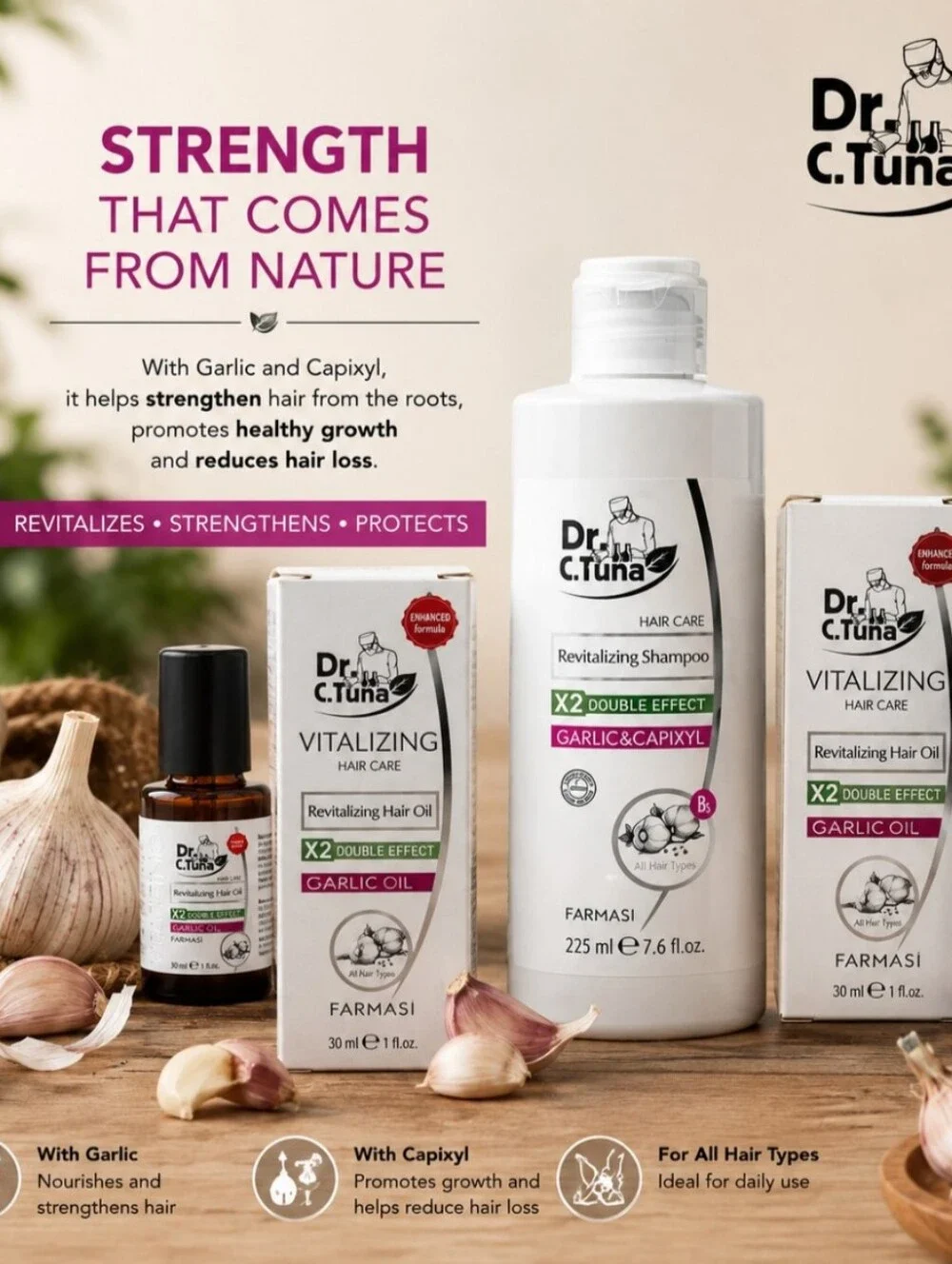 Farmasi Dr. C. Tuna Garlic & Capixyl Revitalizing Shampoo - White